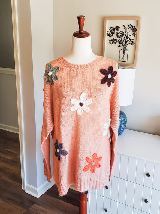 NEW Pink Floral Sweater 1X