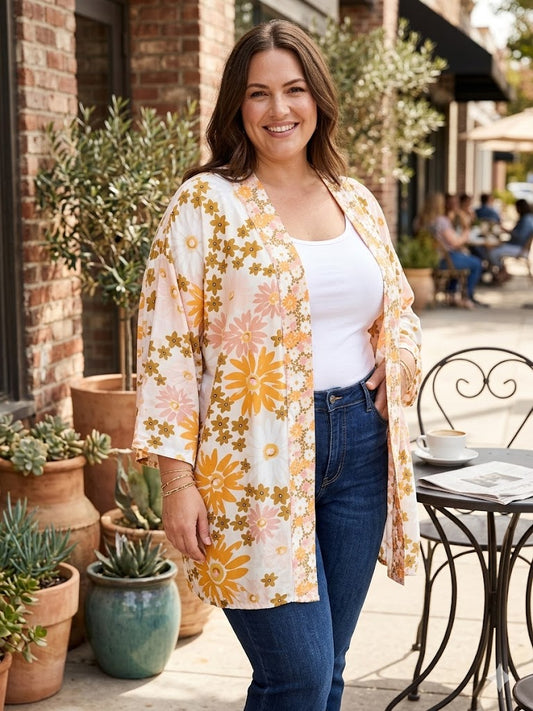 Pink Orange Print Kimono XXL