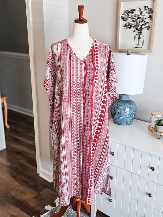 Red Gray Print Dress L/XL