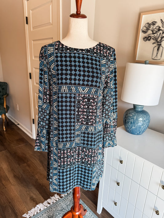 Black Pink Blue Print Dress 4