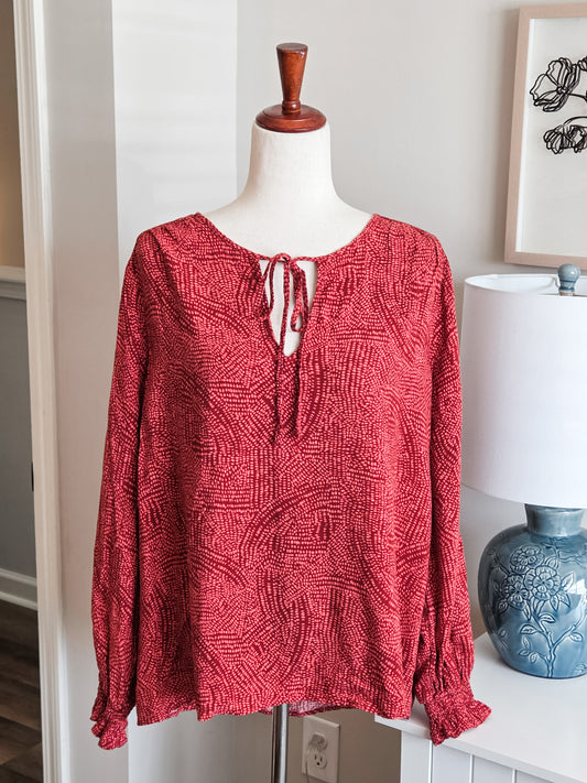 Rust Peach Print Blouse L