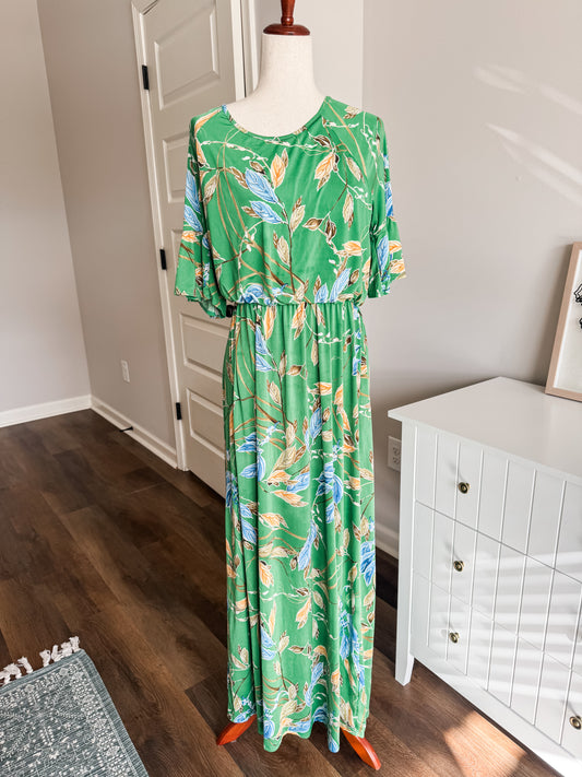 Green Floral Maxi Dress XL