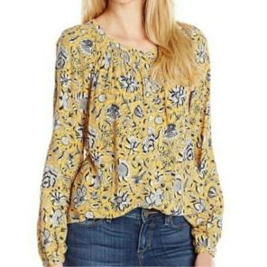 Yellow Navy Floral Blouse S