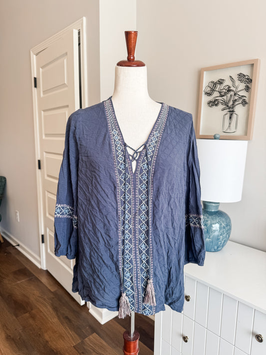 Navy Embroidered Top XL