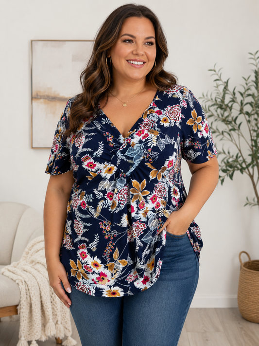 Navy Floral Top XL