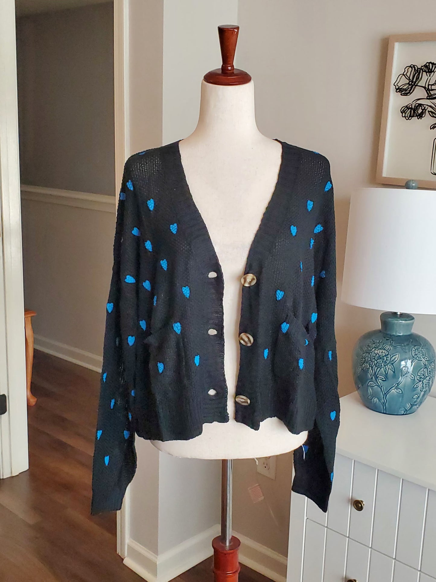 NEW Black Blue Heart Cardigan