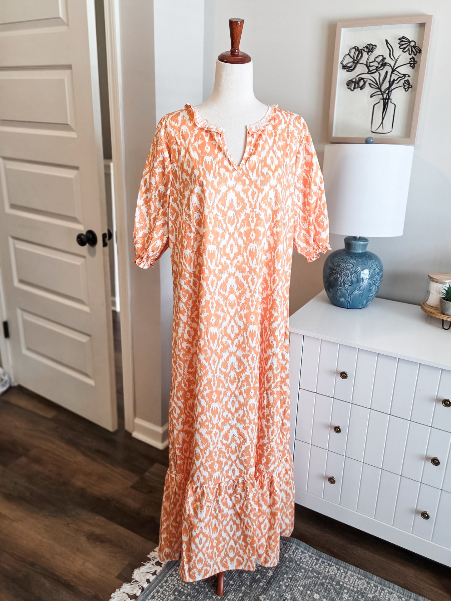Orange Print Maxi Dress XL
