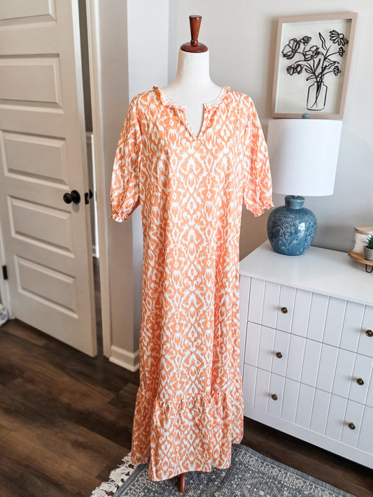 Orange Print Maxi Dress XL