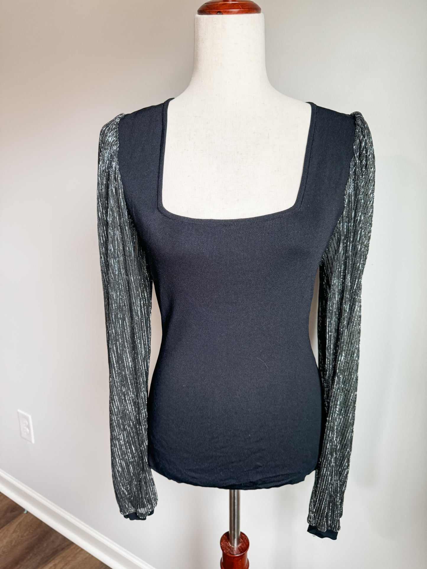 Black Top with Metallic Sleeves L