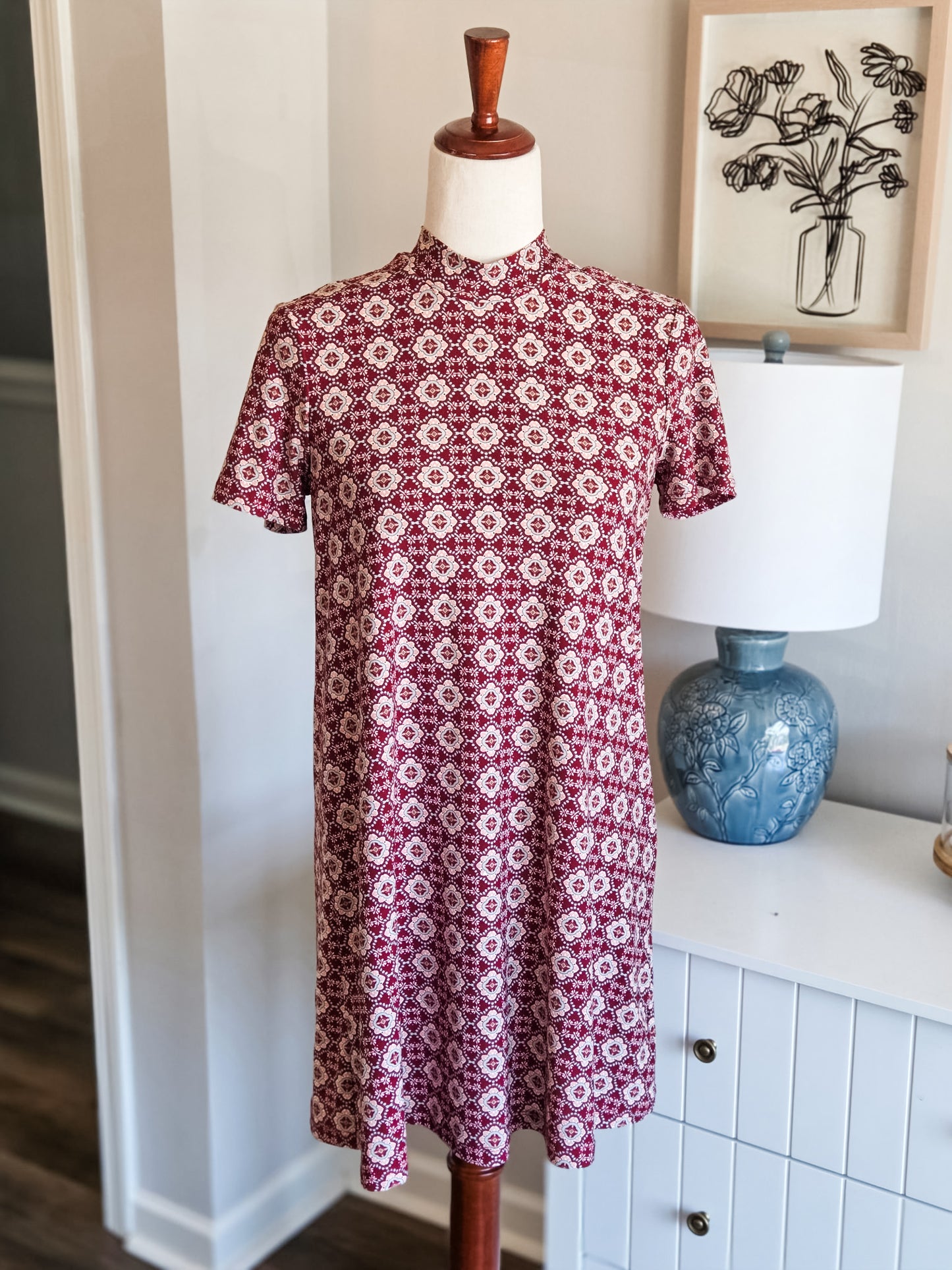 Red Print Mini Dress XS