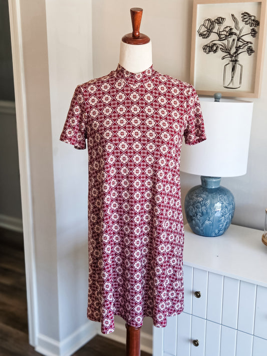 Red Print Mini Dress XS
