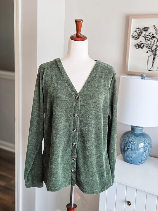 Green Textured Button Up 1X