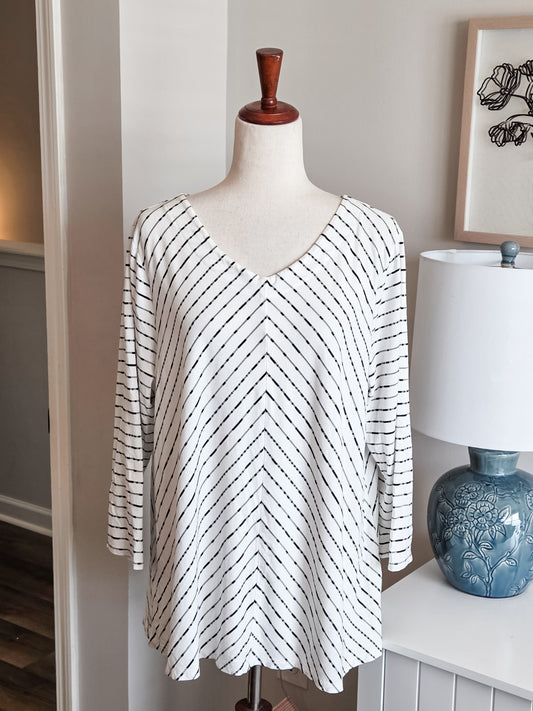 White Black Striped Top XL