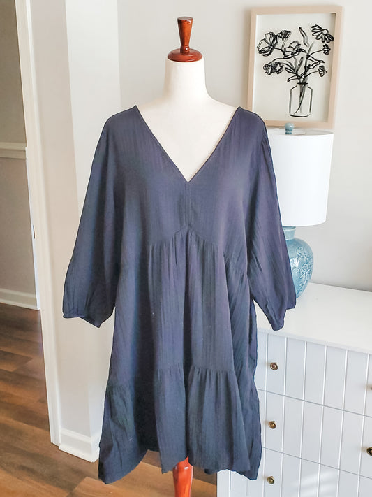 Black Tiered Cotton Dress XL