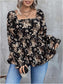 Black Brown Smocked Floral Top XL