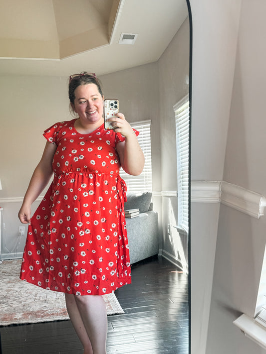 Reddish Orange Floral Dress