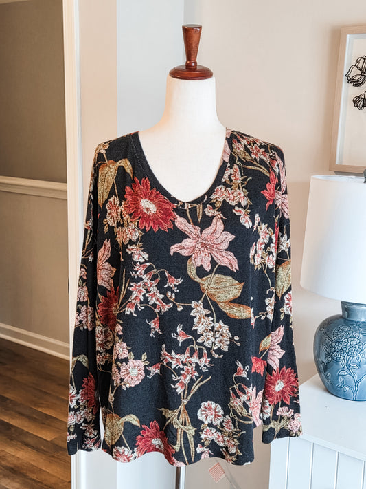 Black Floral Top 2-3X