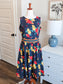 Navy Red Yellow Lemon Print Dress 12