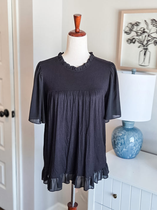 Black Ruffled Blouse M