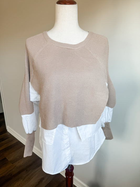 Brown White Sweater Shirt S/M