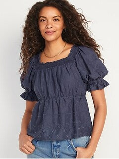 Black Eyelet Puff Sleeve Top XXL