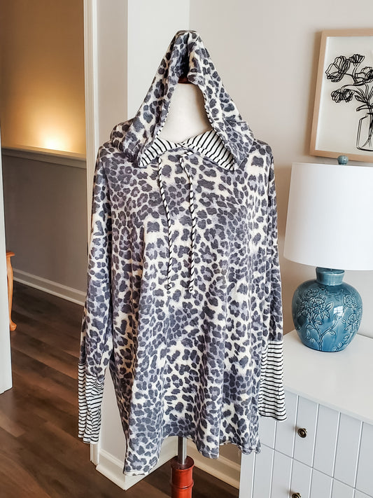 Animal Print Striped Hoodie L/XL