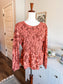 Orange Brown Smocked Floral Top XL