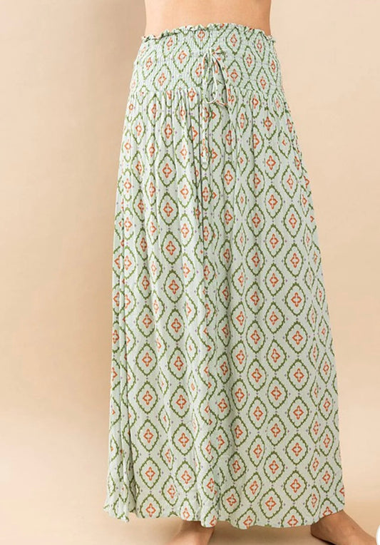 Green Print Maxi Skirt