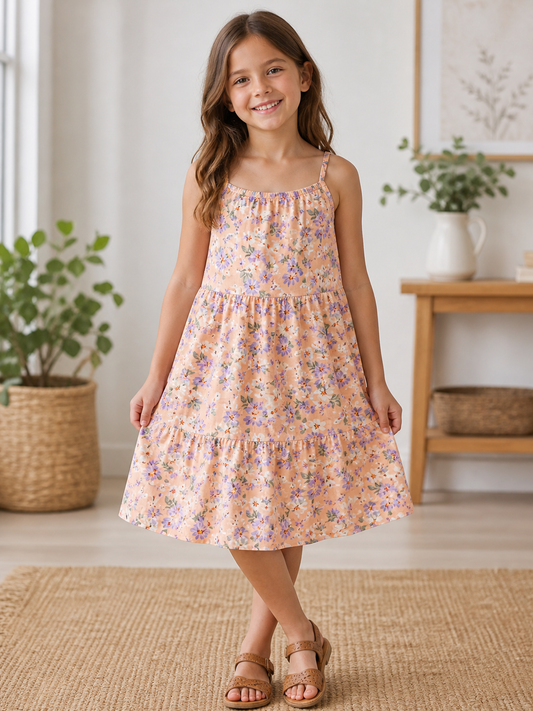 Peach Floral Dress Youth 8