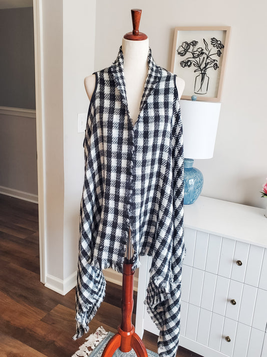Black White Checked Vest OS