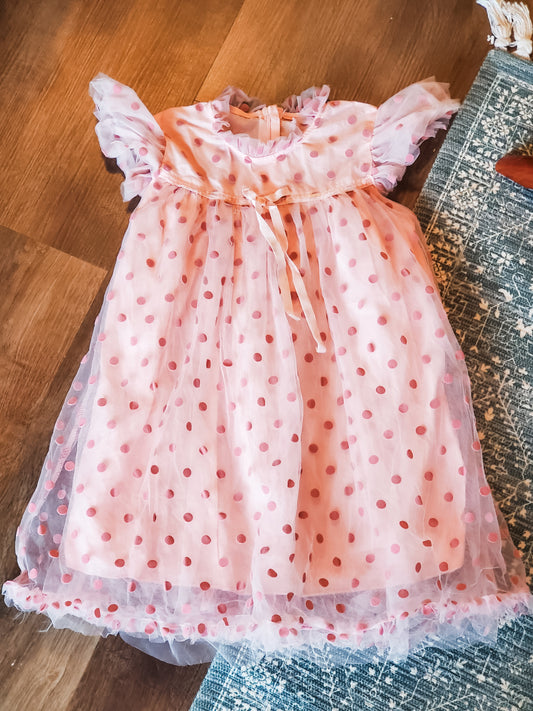 Pink Polka Dot Tulle Dress Youth 10/11