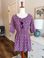 Purple Green Navy Print Mini Dress L