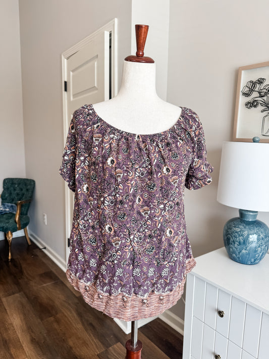 Purple Peach Floral Top L/XL