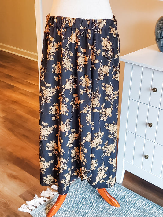 Black Tan Floral Skirt XL-1X
