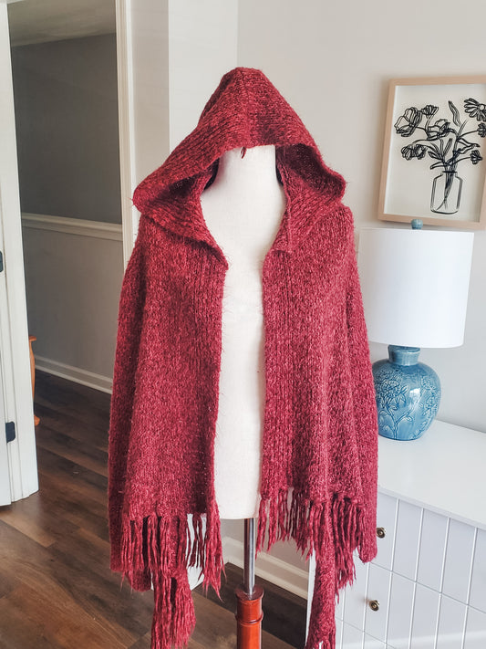 Red Fringe Hooded Cardigan M