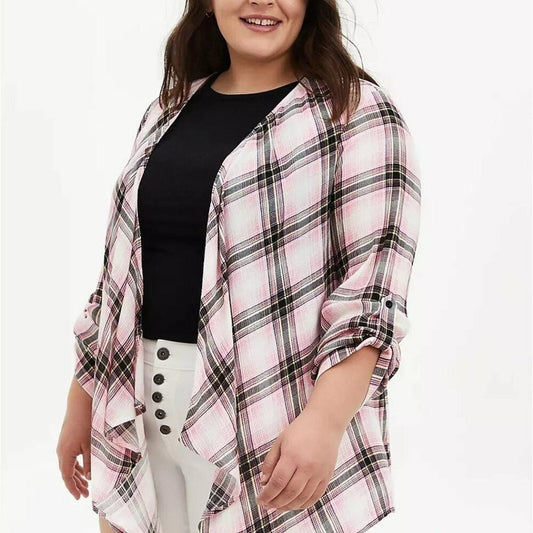Pink Plaid Cardigan L