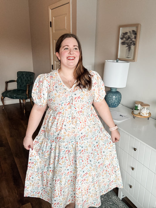 NEW Cream Multi Color Floral Dress