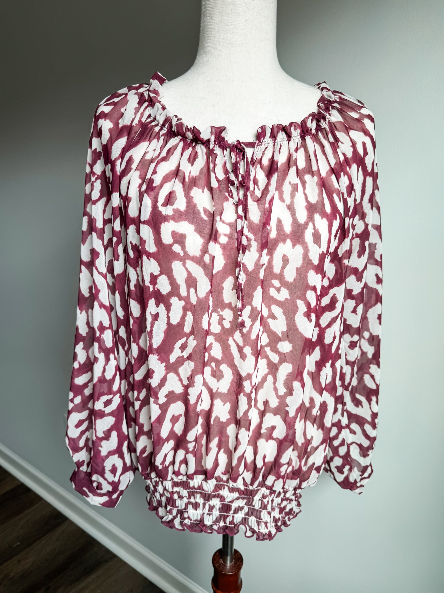 Burgundy Animal Print Top M