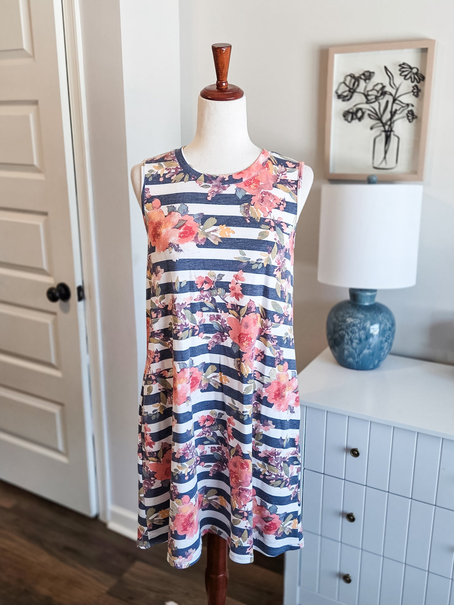 Striped Floral Dress S