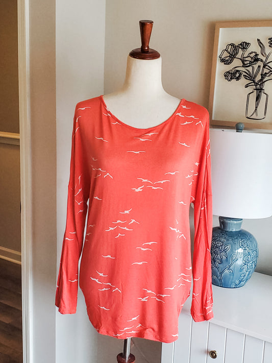 Coral Bird Print Top 10