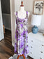 Purple Cream Brown Print Dress M/L