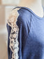 Navy Lace Sleeve Top M/L