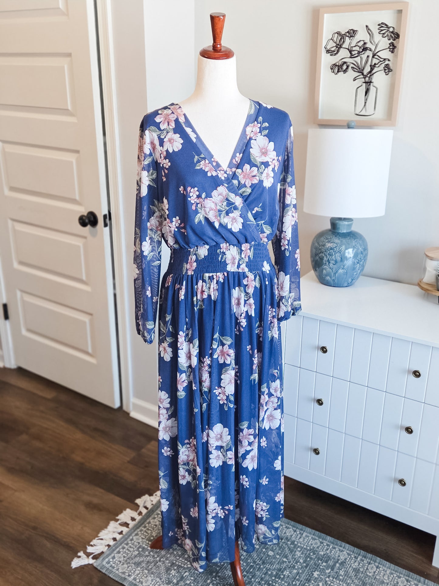 Blue Pink Floral Maxi Dress 14W