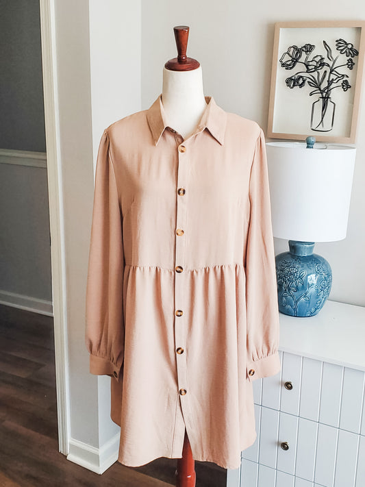 Tan Dress with Buttons M