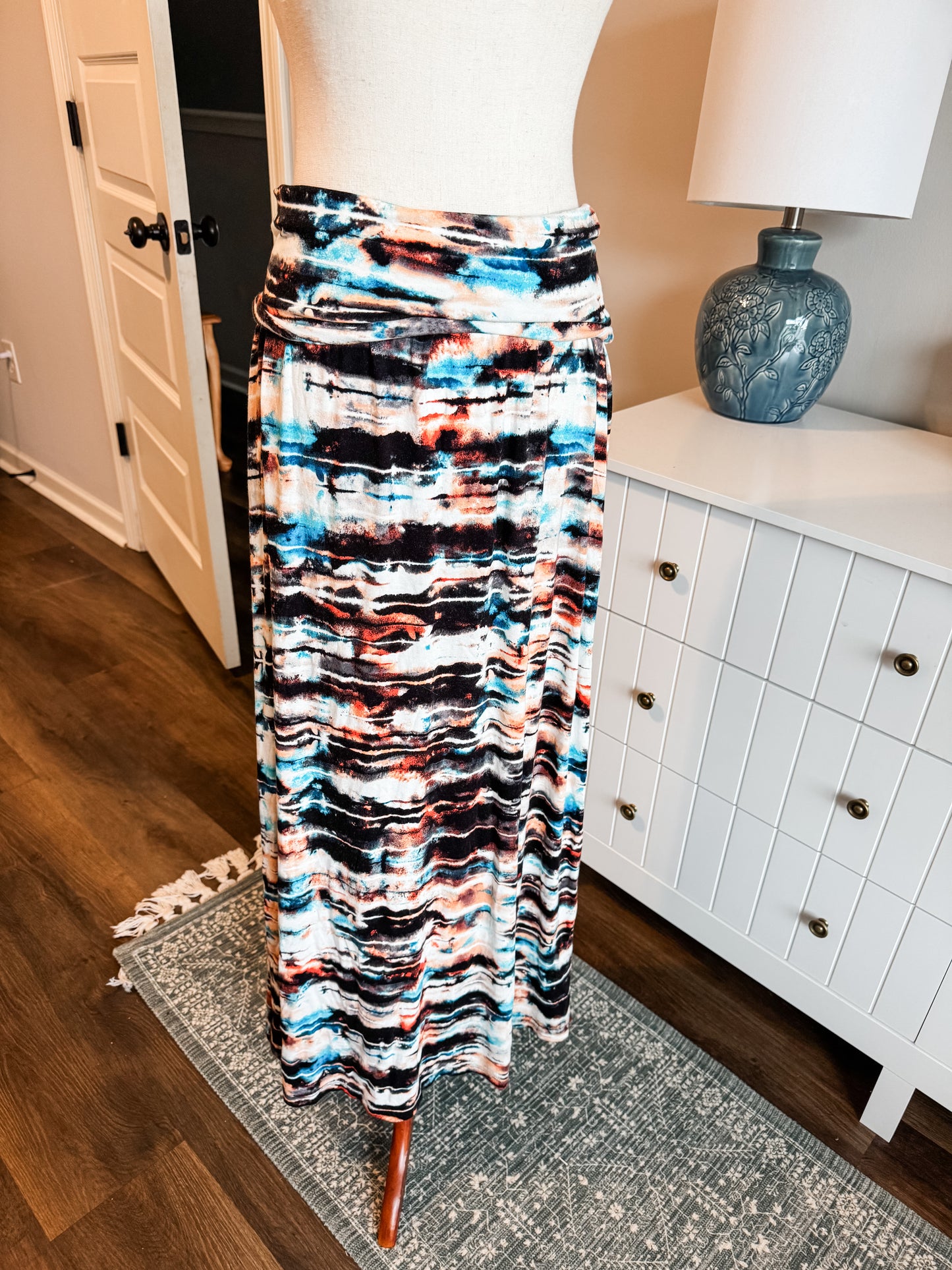Coral Blue Black Maxi Skirt M