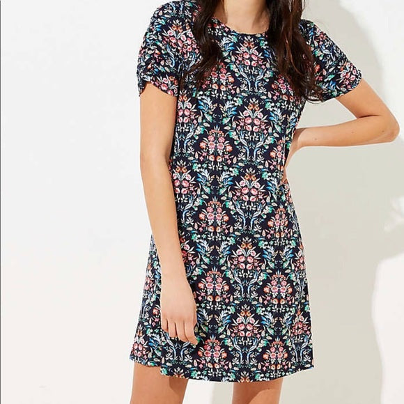Navy Floral Dress M