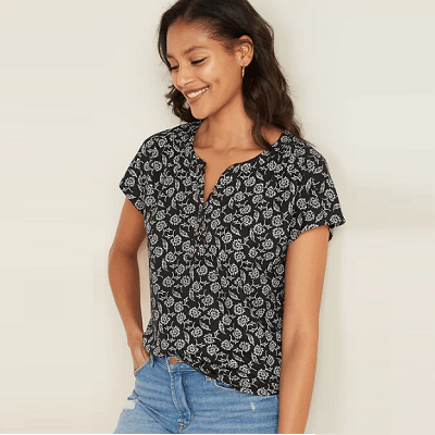 Black White Floral Top M