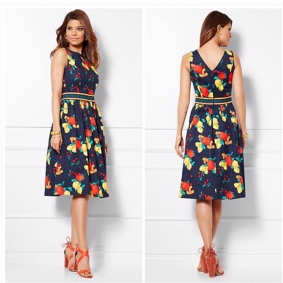 Navy Red Yellow Lemon Print Dress 12