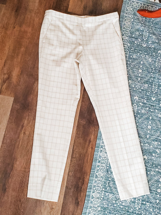 Cream Brown Checked Pants 10