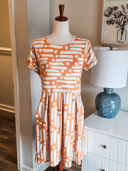 Yellow White Print Dress S